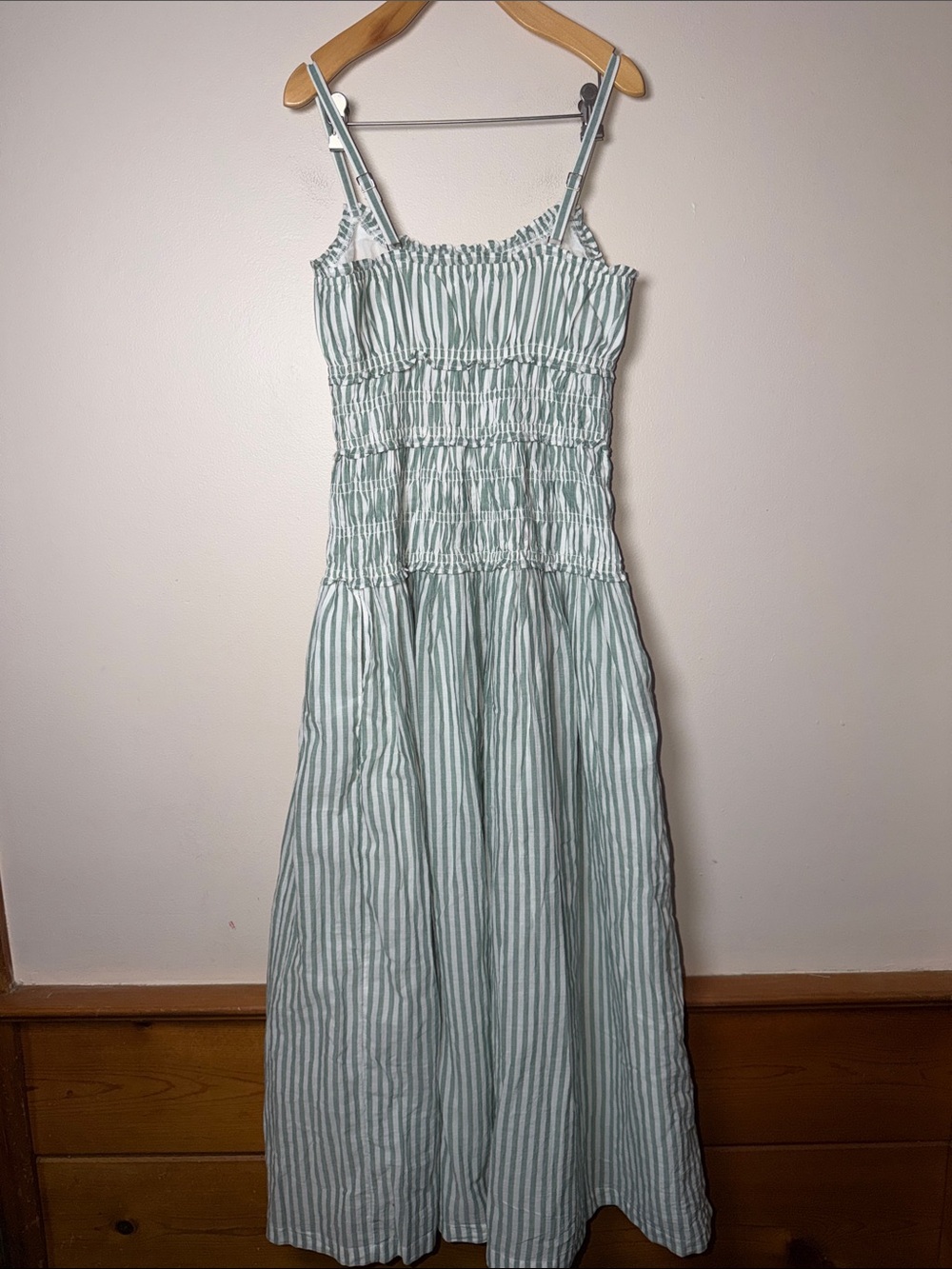 Abercrombie & Fitch Light Mint Striped Smocked Maxi Dress Bra Free - Picture 5 of 8